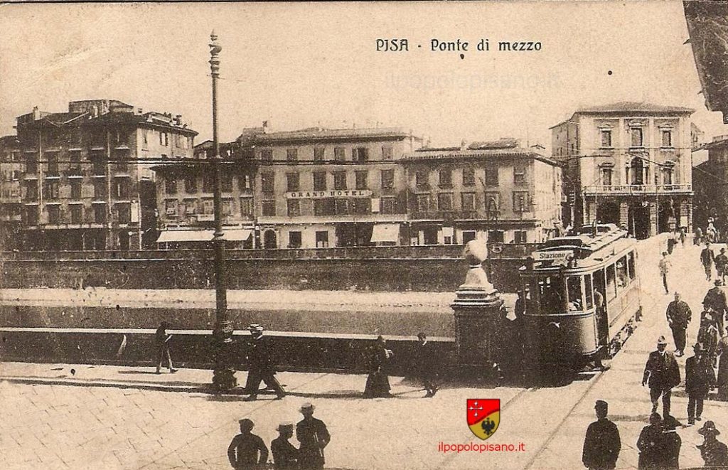 Ponte di Mezzo e tram Anno - primi del '900 Cartolina d'epoca fonte ebay